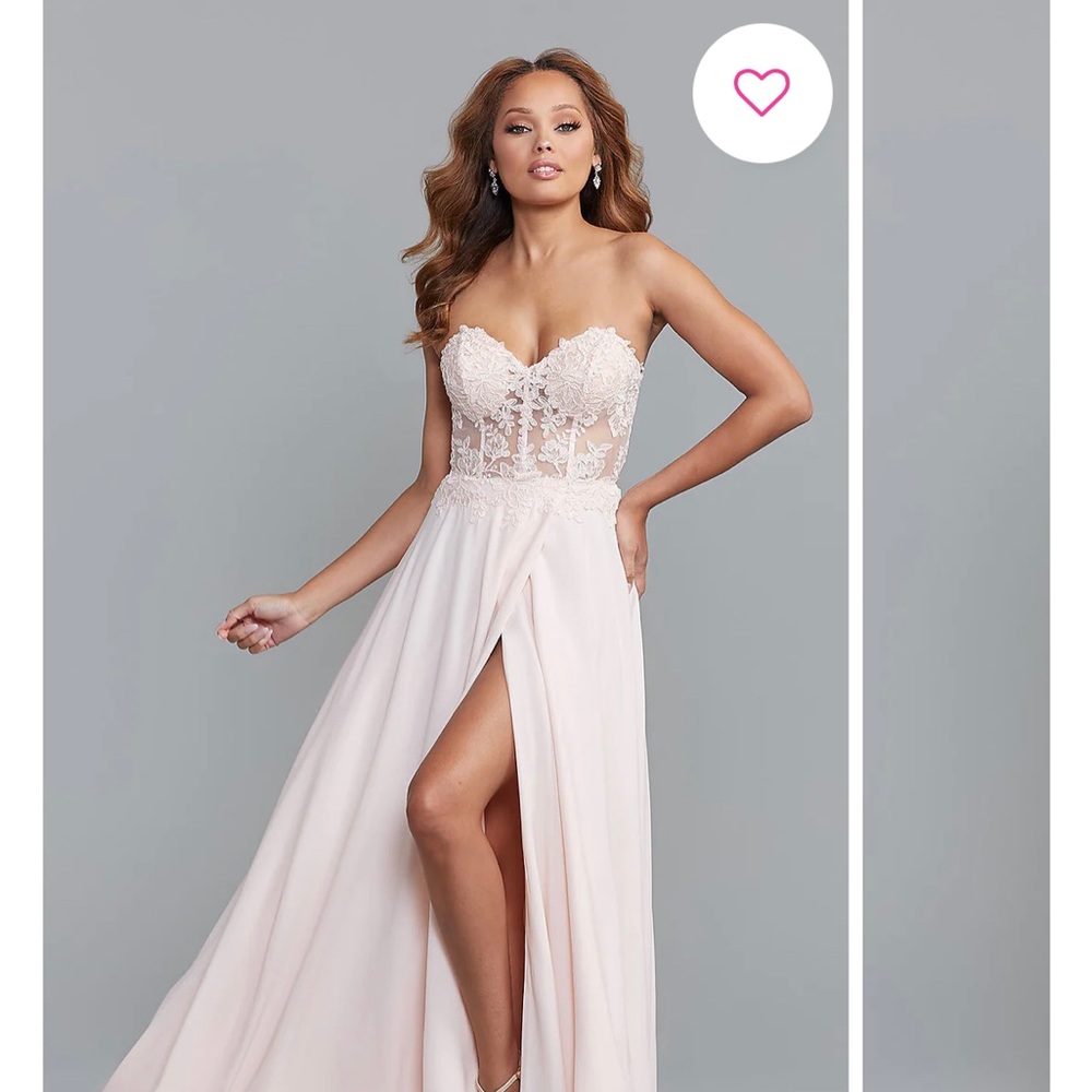 Sheer-Bodice Long PromGirl Sweetheart Prom Dress